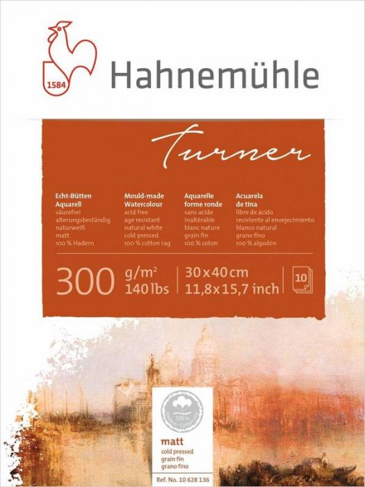 Hahnemuhle Альбом-склейка для акварели,"William Turner" 30*40 см,10 л,100% хлопок, мелк.зерно,300 гр